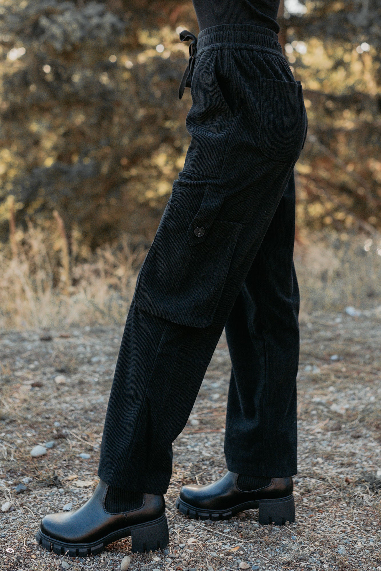 Lester Corduroy Cargo Pants (Black) - NanaMacs