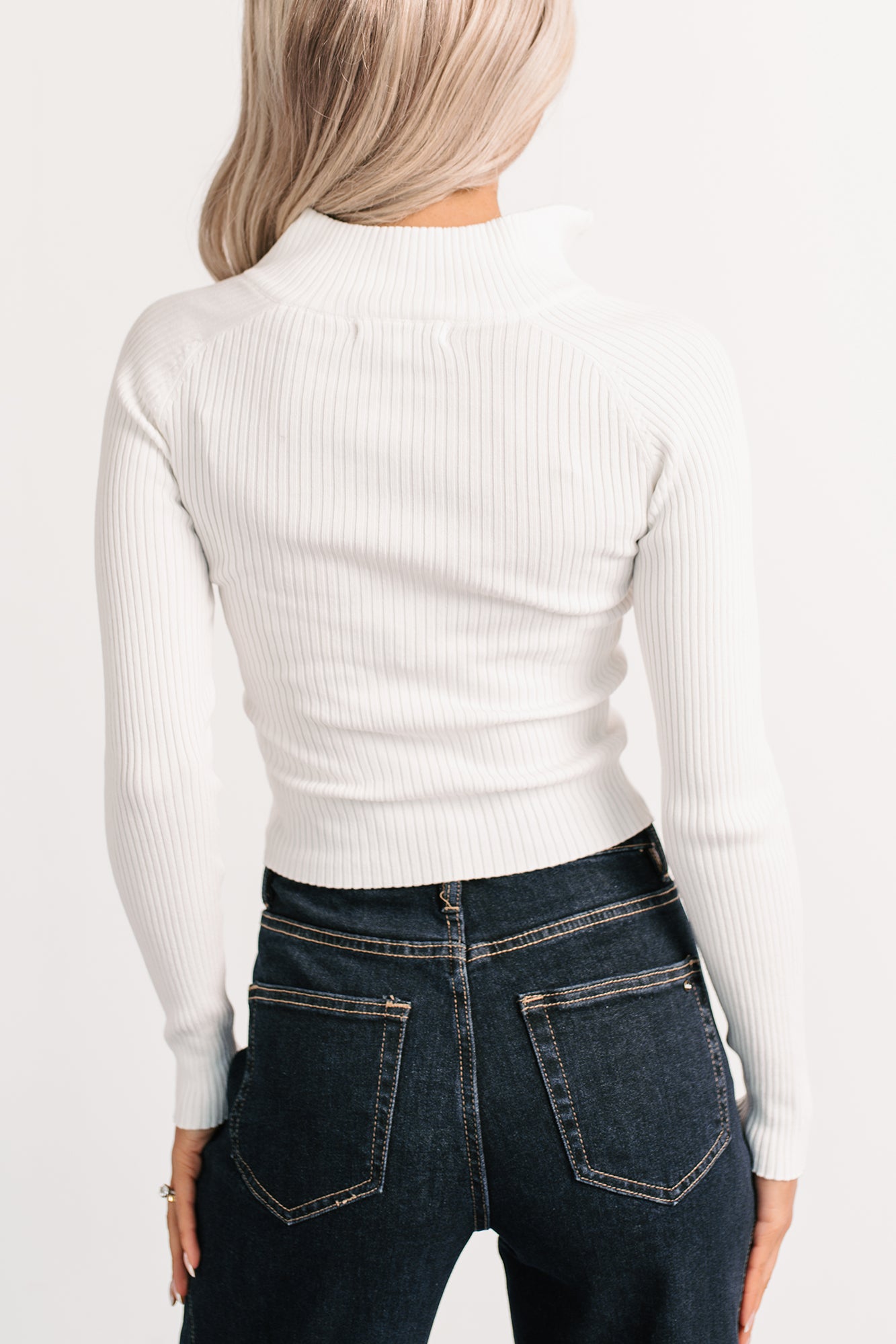 Dream State Ribbed Knit Zip-Up Striped Top (White) - NanaMacs
