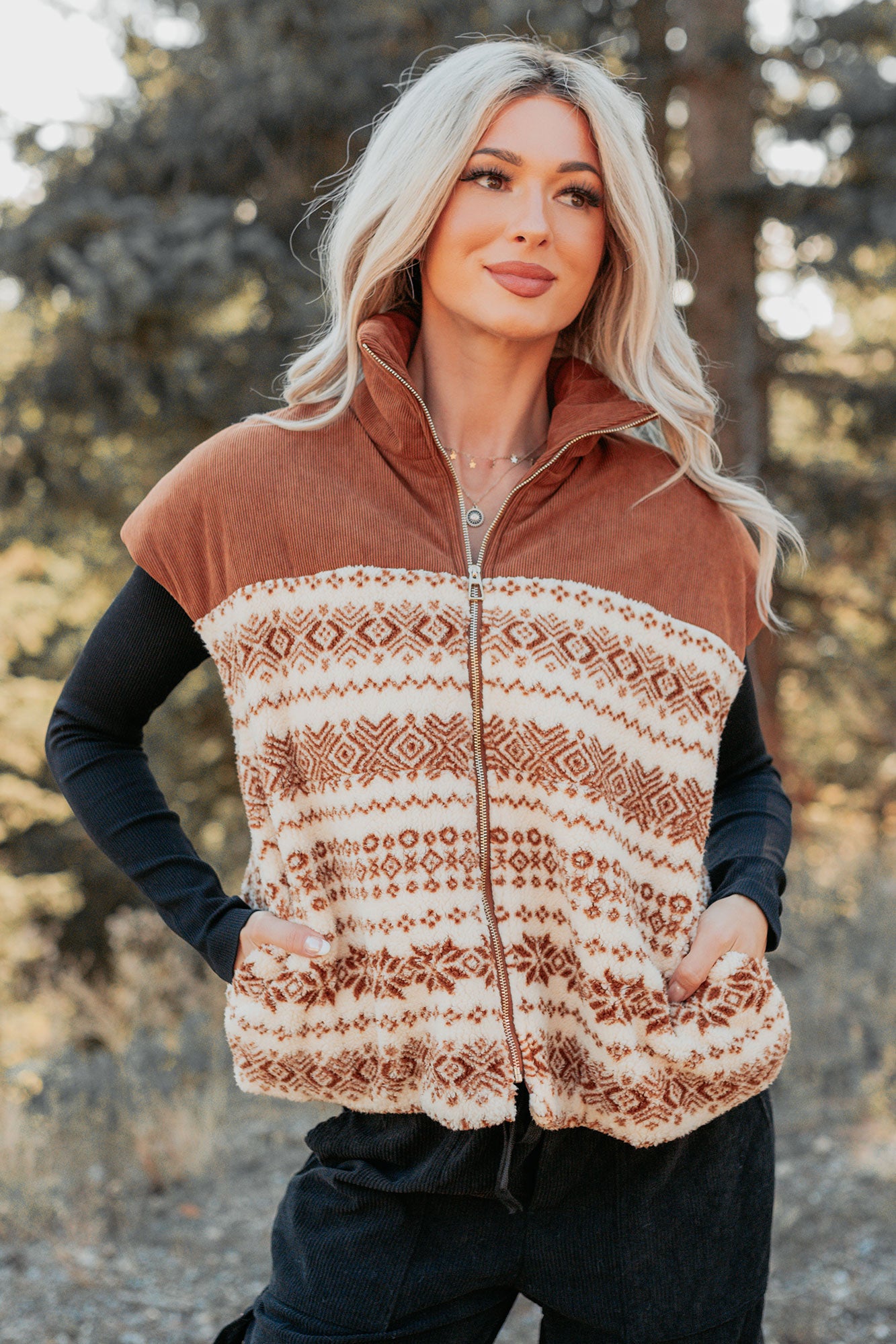 Ease & Flow Sherpa Corduroy Vest (Copper Mix) - NanaMacs