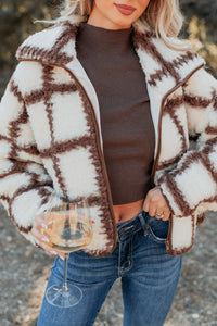 Cozy Carols Check Print Fleece Jacket (Cream/Chocolate) - NanaMacs