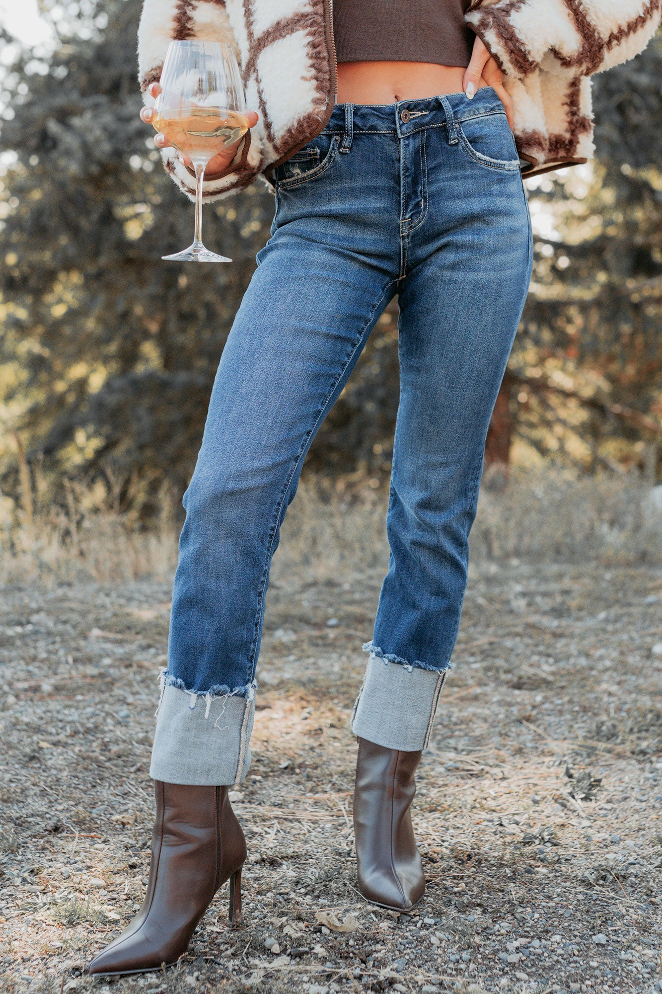 Ava Straight Leg Cuffed Mica Denim Jeans (Dark) - NanaMacs