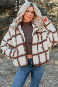 Cozy Carols Check Print Fleece Jacket (Cream/Chocolate) - NanaMacs