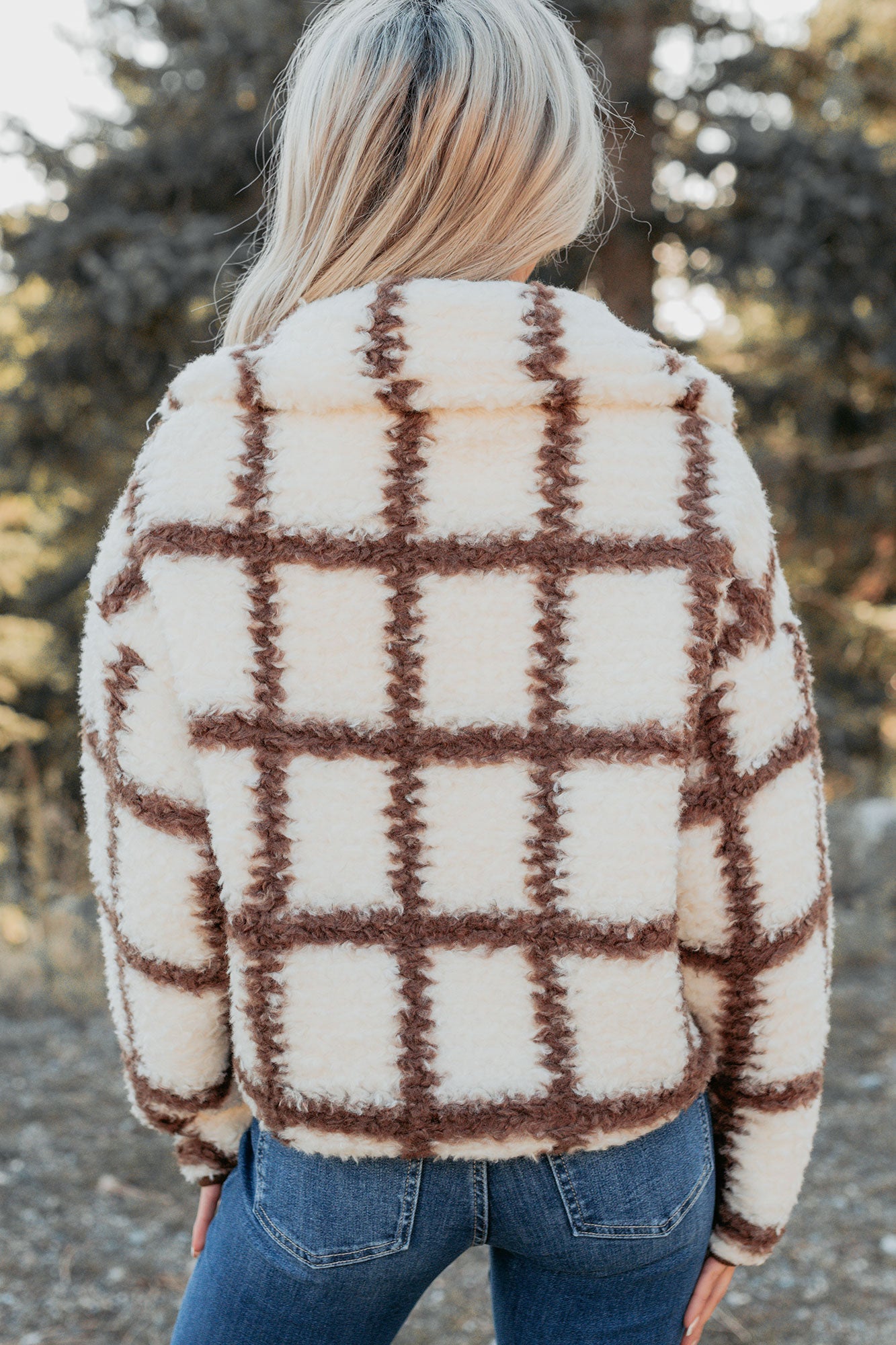 Cozy Carols Check Print Fleece Jacket (Cream/Chocolate) - NanaMacs