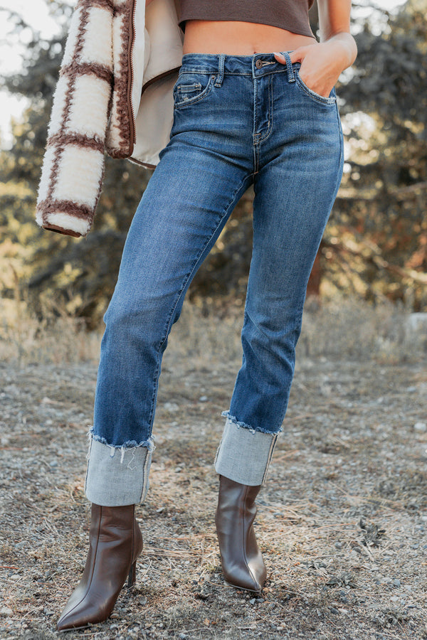 Ava Straight Leg Cuffed Mica Denim Jeans (Dark) - NanaMacs