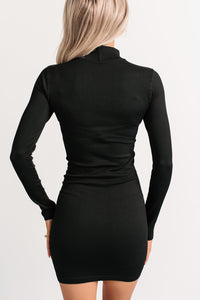 Easy To Want Mock Neck Fitted Mini Dress (Black) - NanaMacs