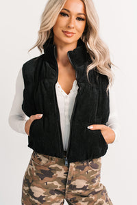 Deep Connections Corduroy Puffer Vest (Black) - NanaMacs