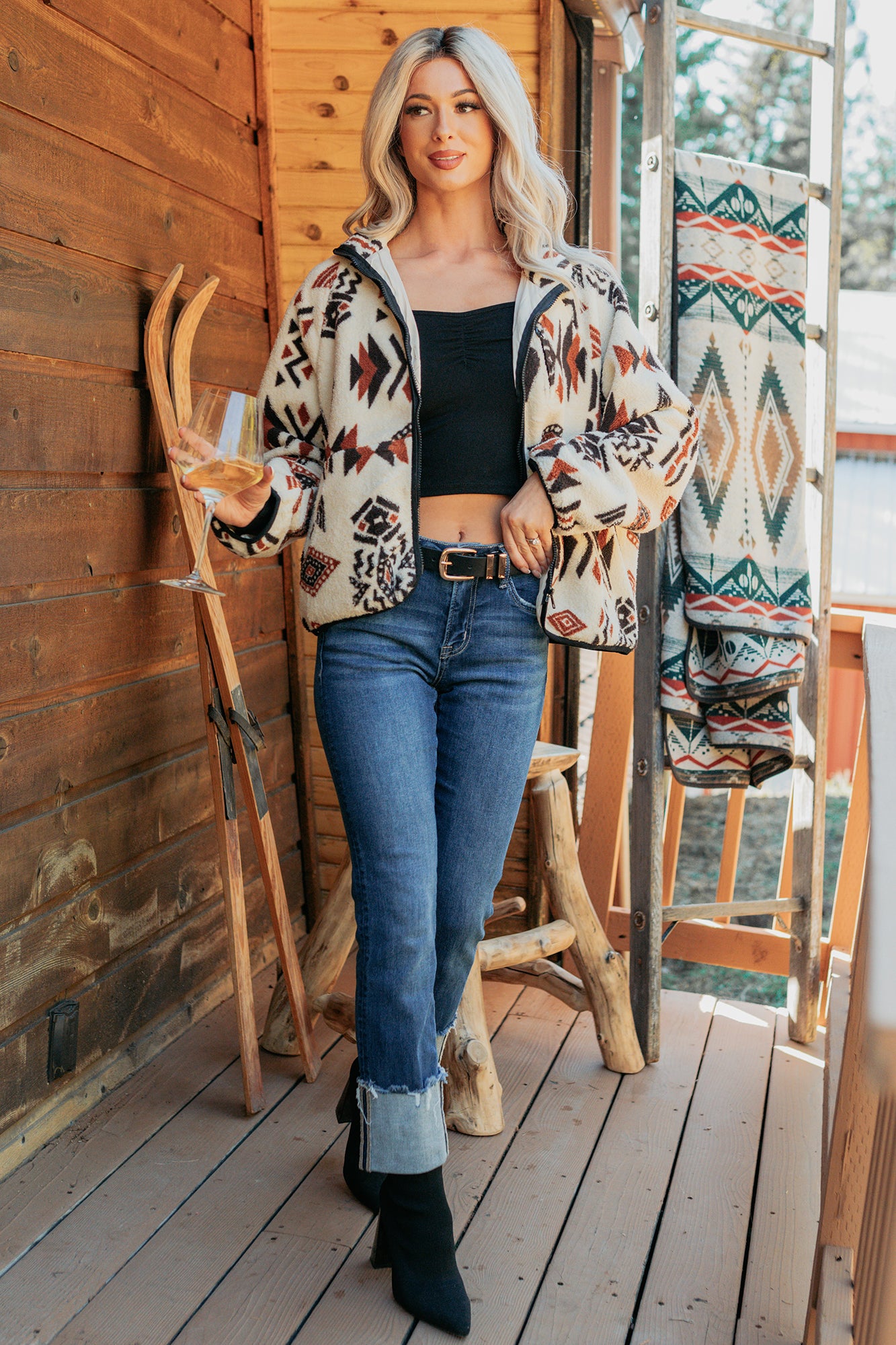 Winter Made Aztec Zip-Up Sherpa Jacket (Taupe Mix) - NanaMacs