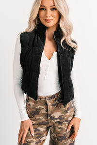 Deep Connections Corduroy Puffer Vest (Black) - NanaMacs