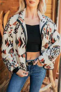 Winter Made Aztec Zip-Up Sherpa Jacket (Taupe Mix) - NanaMacs