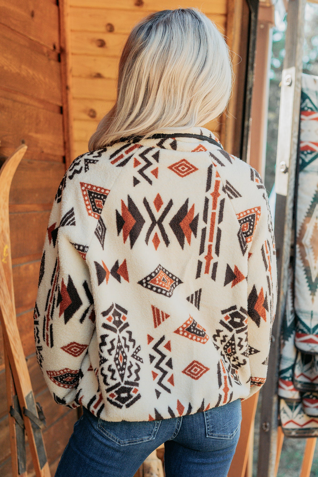 Winter Made Aztec Zip-Up Sherpa Jacket (Taupe Mix) - NanaMacs