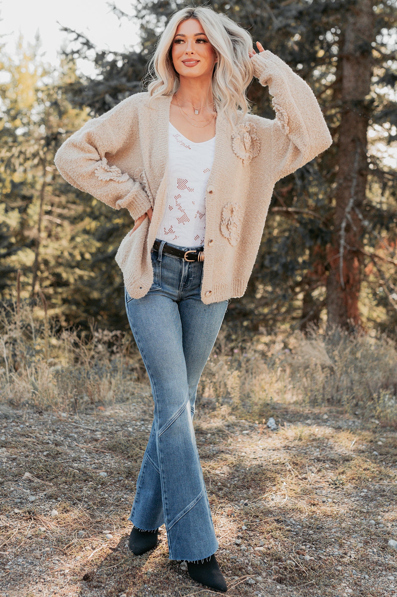 Pure Darling Floral Detailed Knit Cardigan (Mocha) - NanaMacs