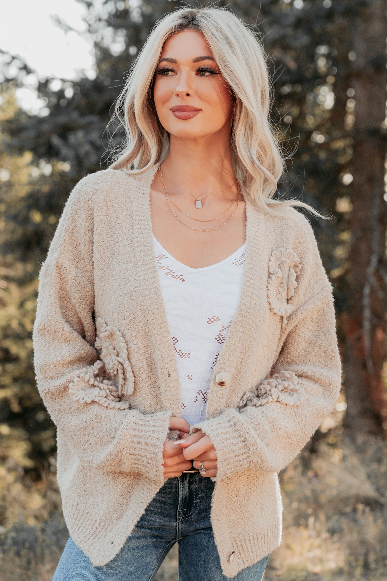 Pure Darling Floral Detailed Knit Cardigan (Mocha) - NanaMacs