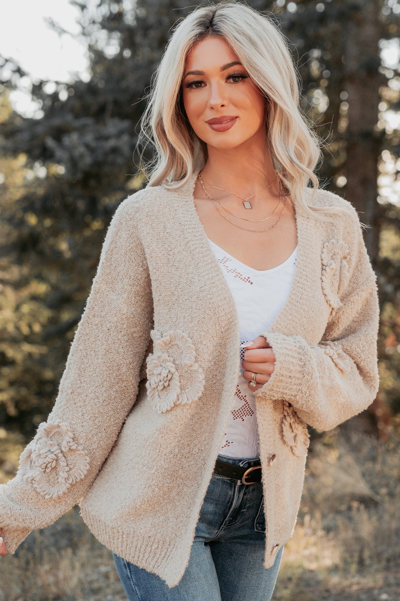 Pure Darling Floral Detailed Knit Cardigan (Mocha) - NanaMacs