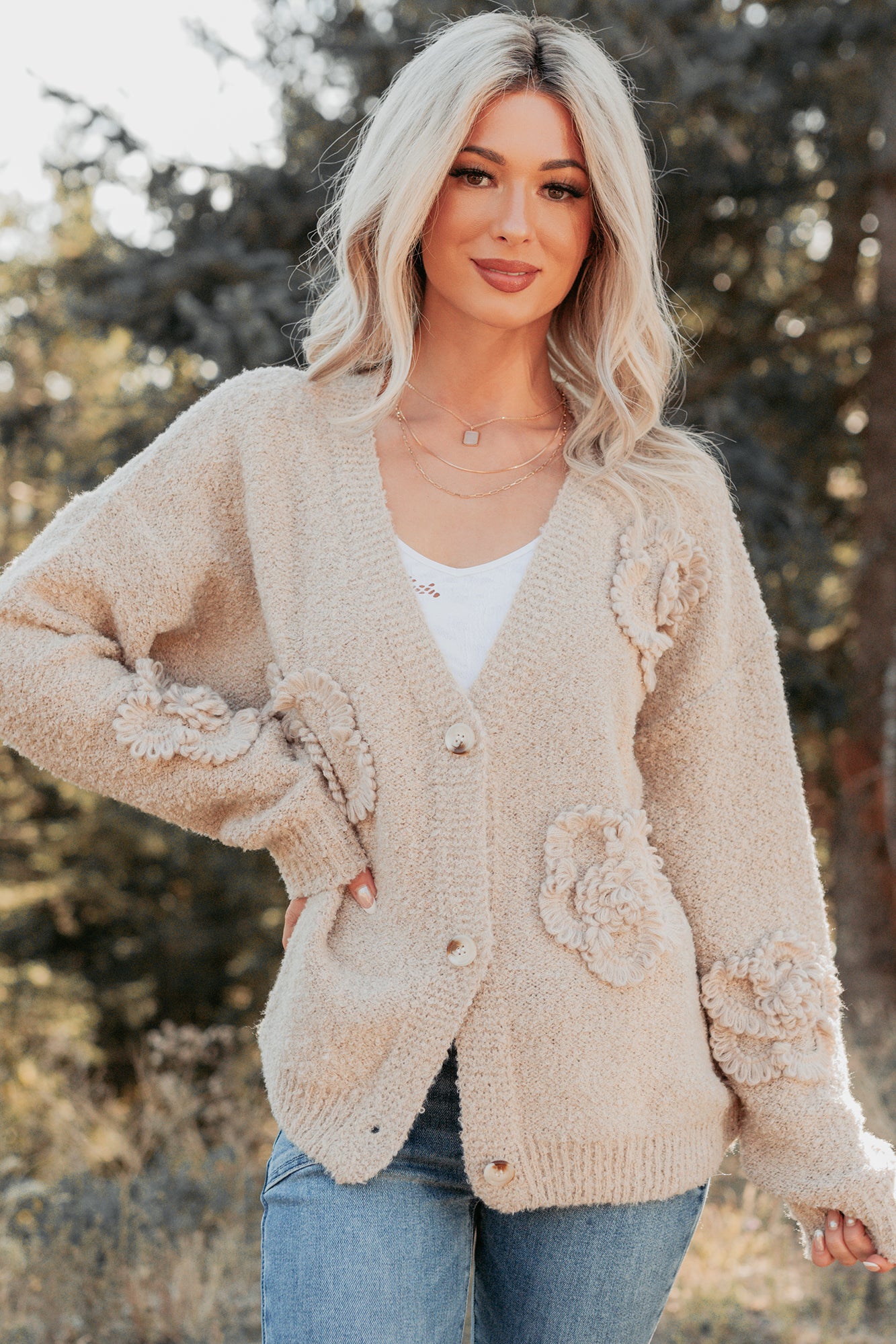 Pure Darling Floral Detailed Knit Cardigan (Mocha) - NanaMacs