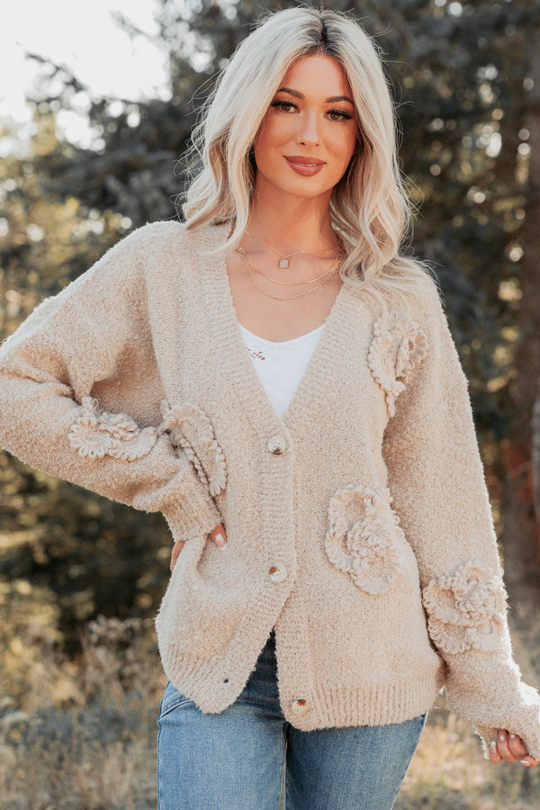 Pure Darling Floral Detailed Knit Cardigan (Mocha) - NanaMacs