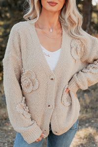 Pure Darling Floral Detailed Knit Cardigan (Mocha) - NanaMacs