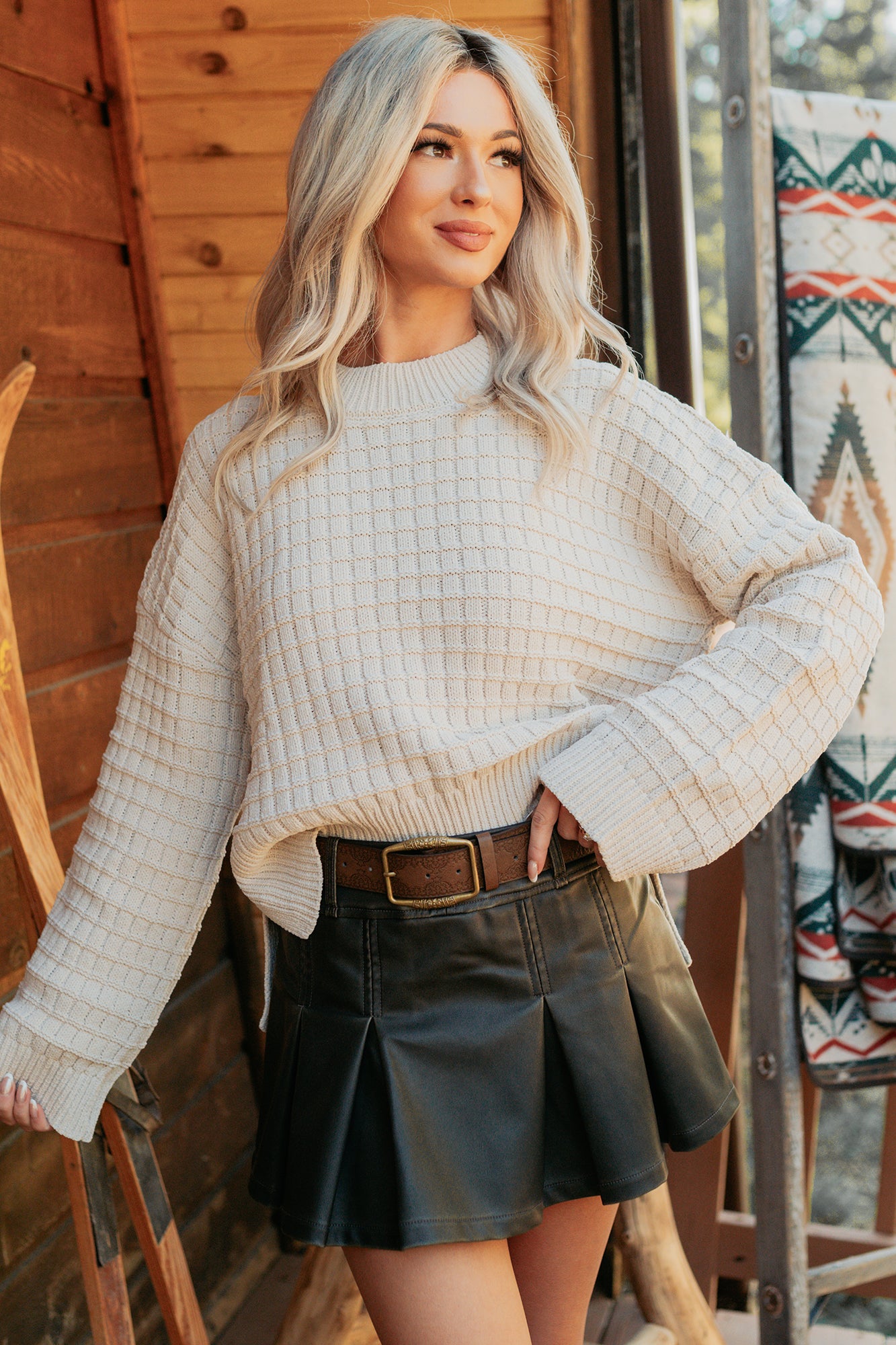 Just Visiting Textured Cable Knit Sweater (Ecru) - NanaMacs