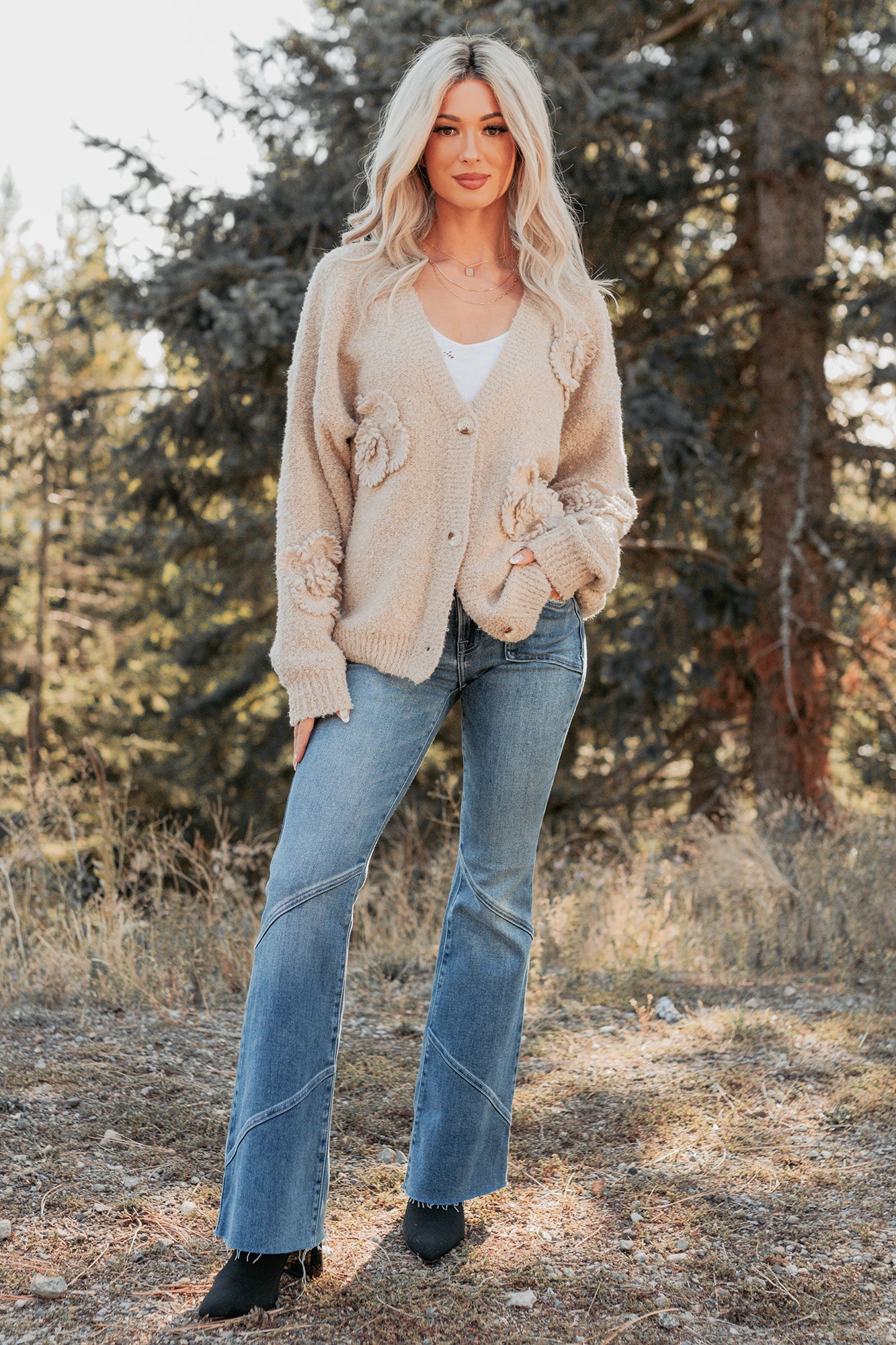 Pure Darling Floral Detailed Knit Cardigan (Mocha) - NanaMacs