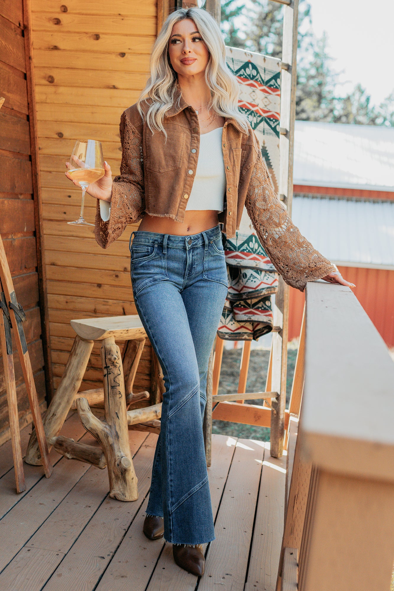 Off The Record Corduroy Floral Sleeve Jacket (Camel) - NanaMacs