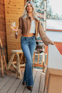 Off The Record Corduroy Floral Sleeve Jacket (Camel) - NanaMacs