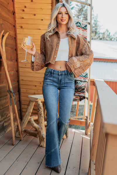 Off The Record Corduroy Floral Sleeve Jacket (Camel) - NanaMacs