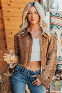 Off The Record Corduroy Floral Sleeve Jacket (Camel) - NanaMacs