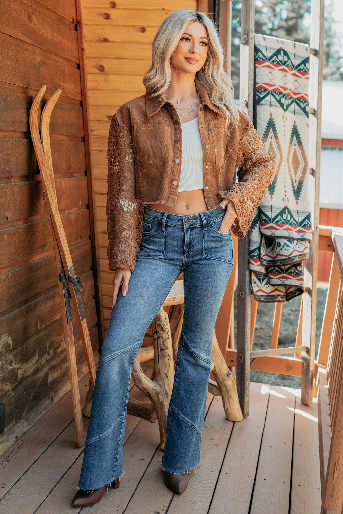 Off The Record Corduroy Floral Sleeve Jacket (Camel) - NanaMacs