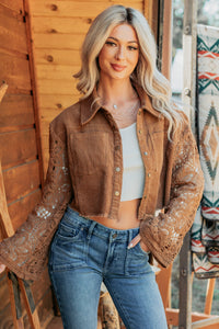 Off The Record Corduroy Floral Sleeve Jacket (Camel) - NanaMacs