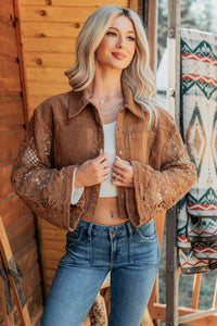 Off The Record Corduroy Floral Sleeve Jacket (Camel) - NanaMacs