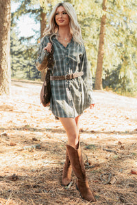 Let’s Get Lost Plaid Shirt Mini Dress (Pine Green) - NanaMacs