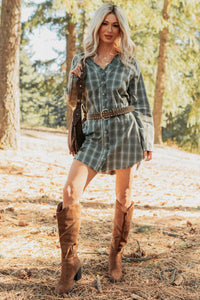 Let’s Get Lost Plaid Shirt Mini Dress (Pine Green) - NanaMacs