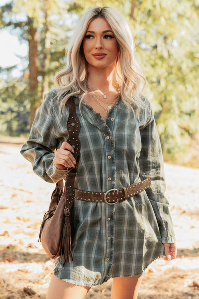 Let’s Get Lost Plaid Shirt Mini Dress (Pine Green) - NanaMacs