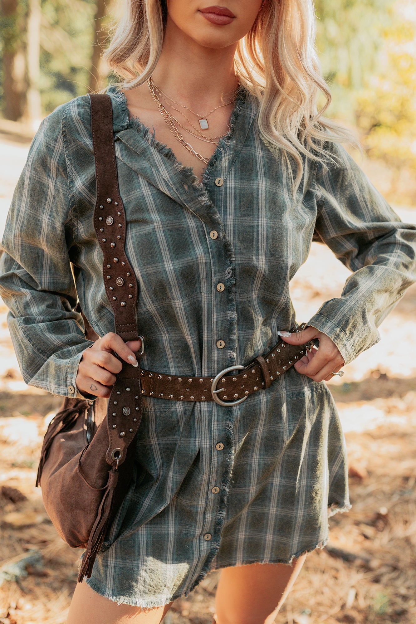 Let’s Get Lost Plaid Shirt Mini Dress (Pine Green) - NanaMacs