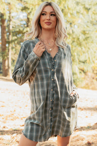 Let’s Get Lost Plaid Shirt Mini Dress (Pine Green) - NanaMacs
