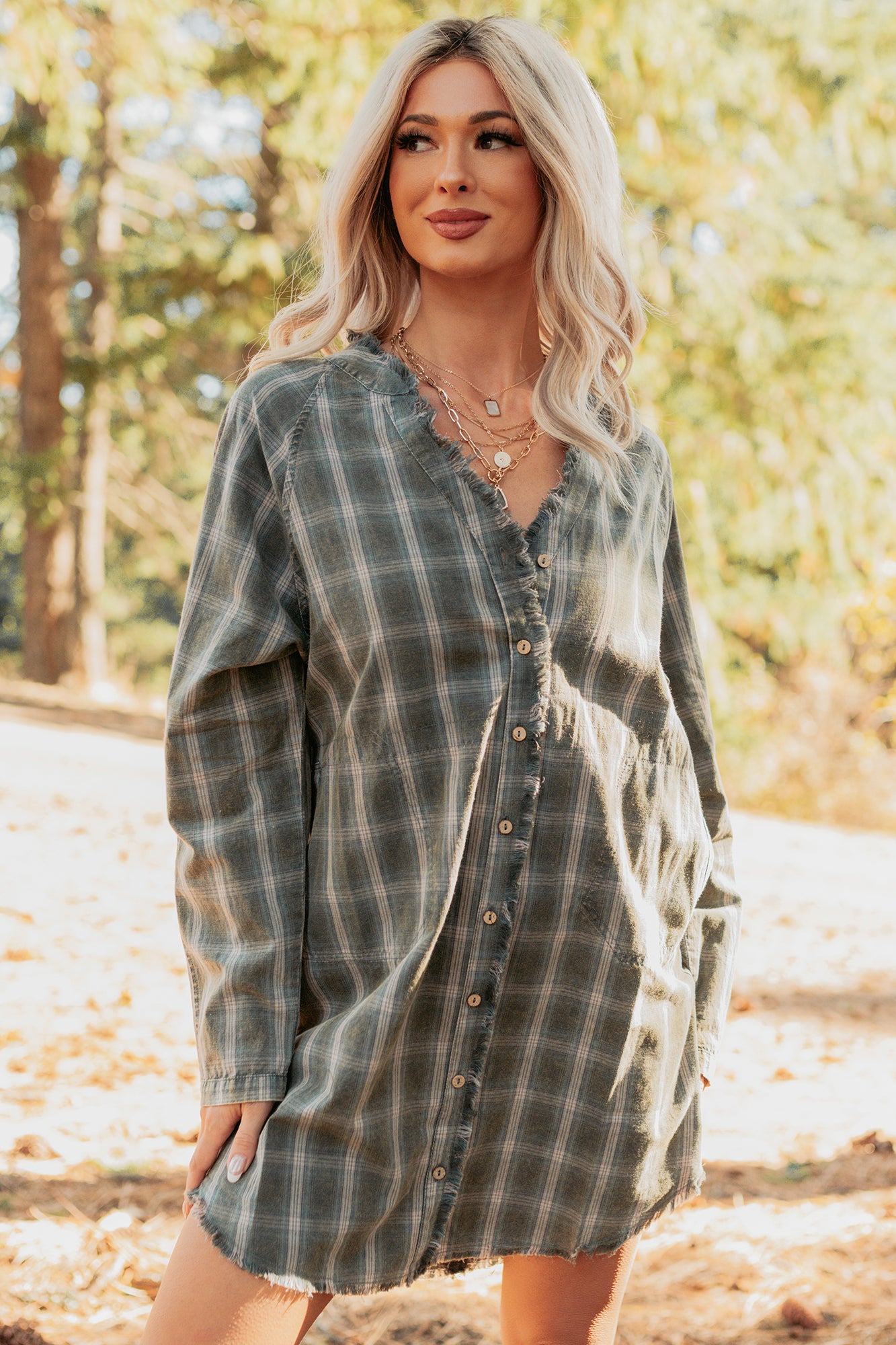 Let’s Get Lost Plaid Shirt Mini Dress (Pine Green) - NanaMacs