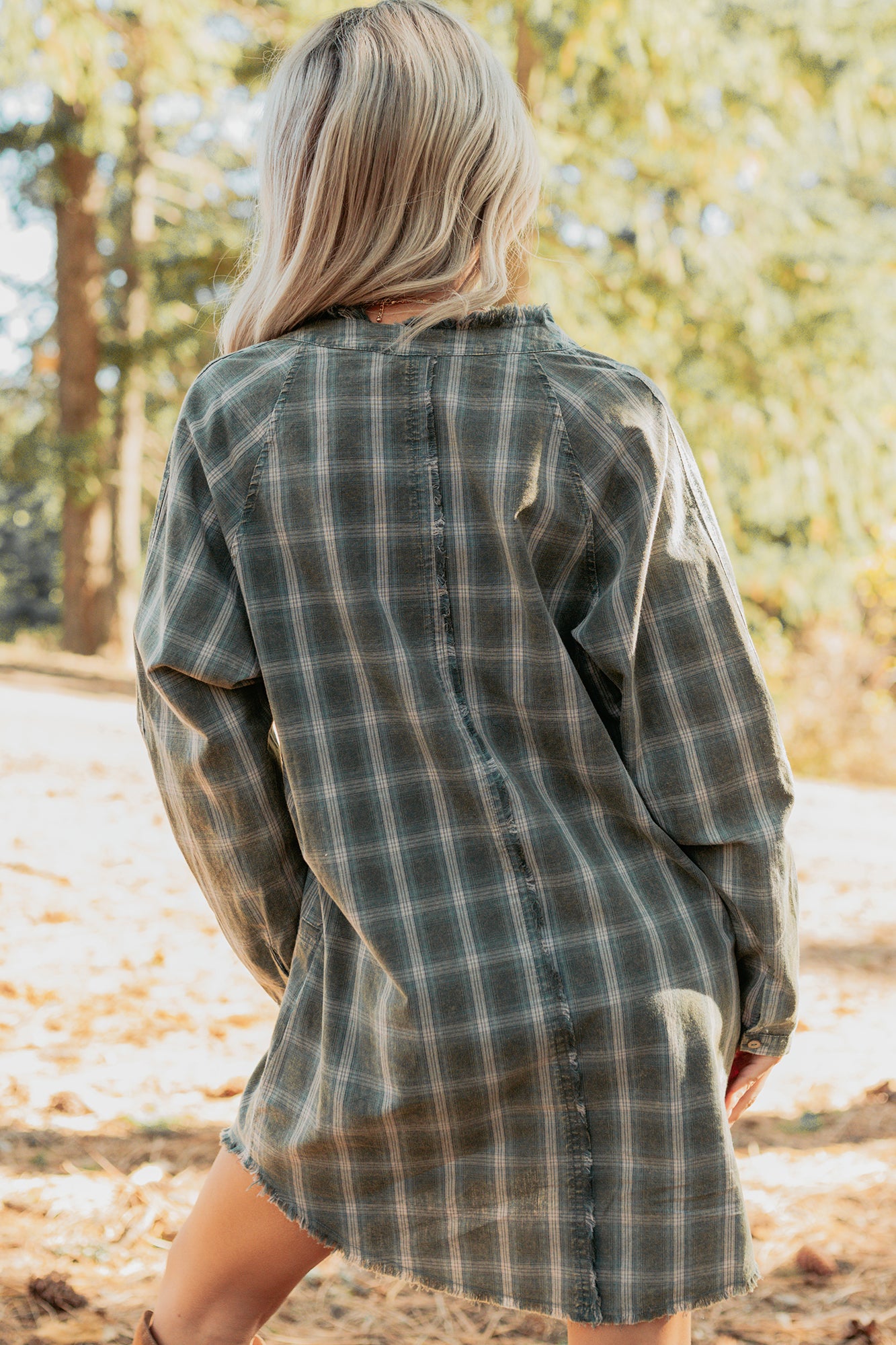 PROMESA Women's Lets Get Lost Plaid Shirt Mini Dress in Pine Green - Size S PROMESA Women's Lets Get Lost Plaid Shirt Mini Dress in Pine Green - Size S