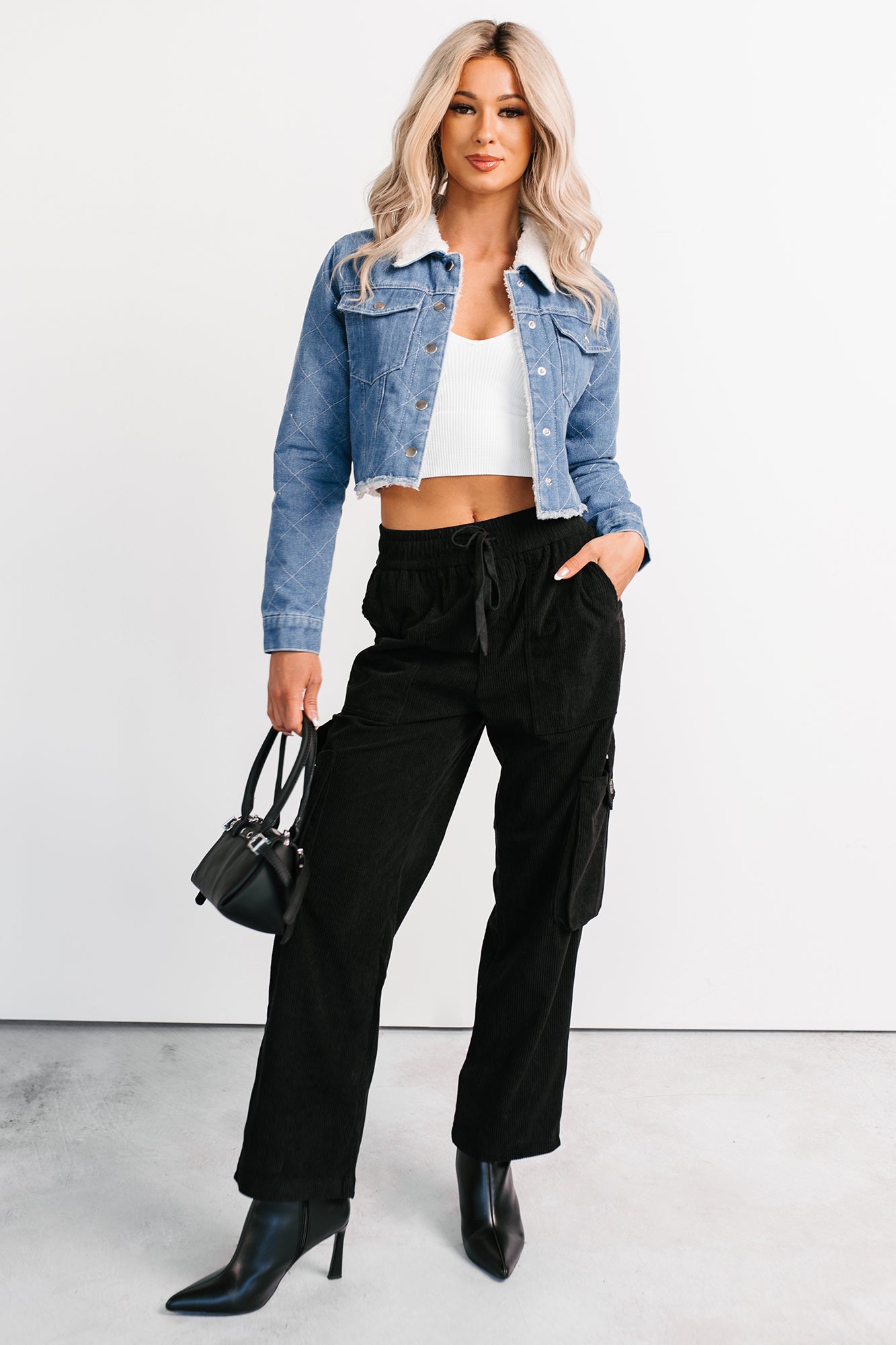 Fiercely Me Sherpa Lined Cropped Denim Jacket (Medium) · NanaMacs