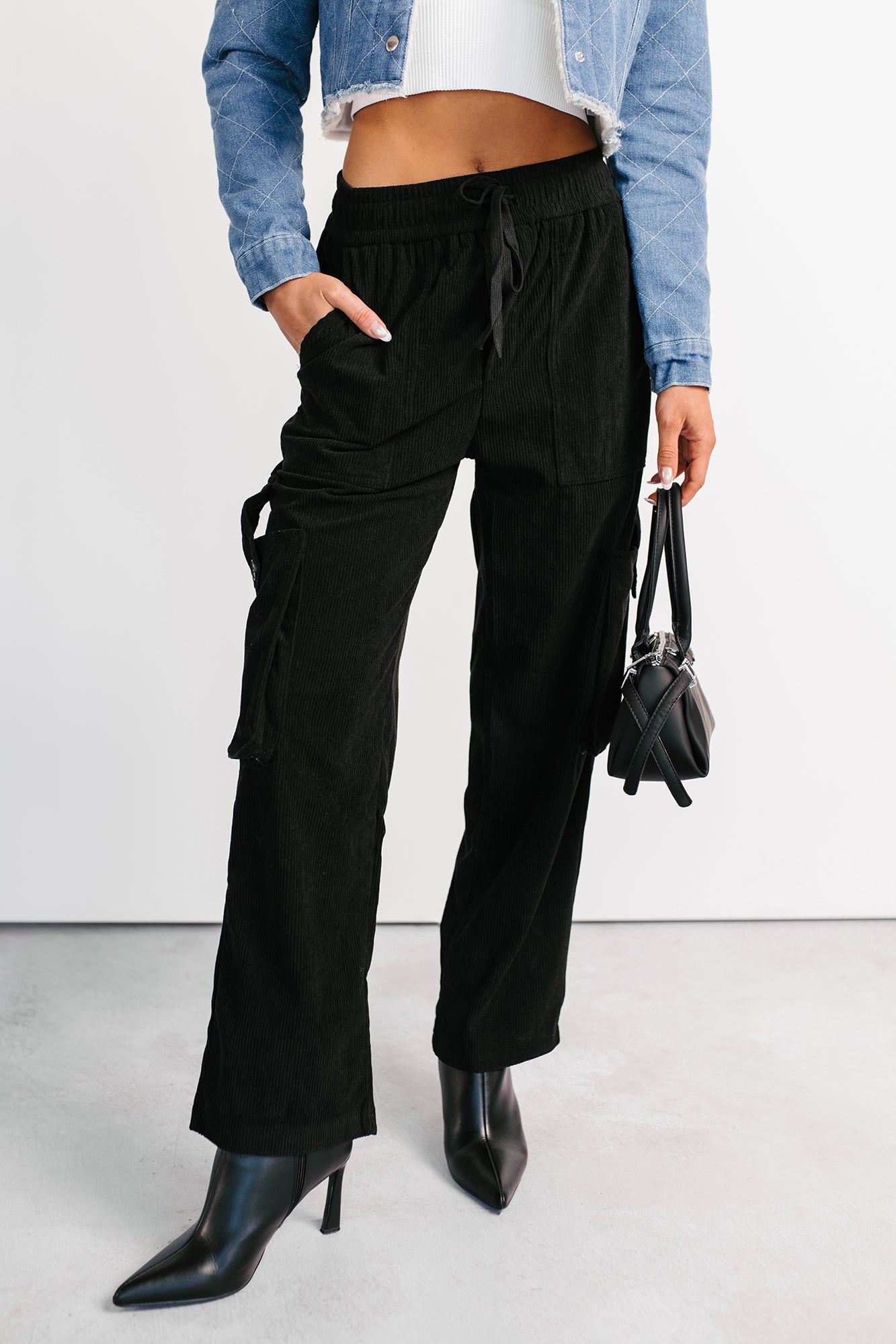 Lester Corduroy Cargo Pants (Black) - NanaMacs