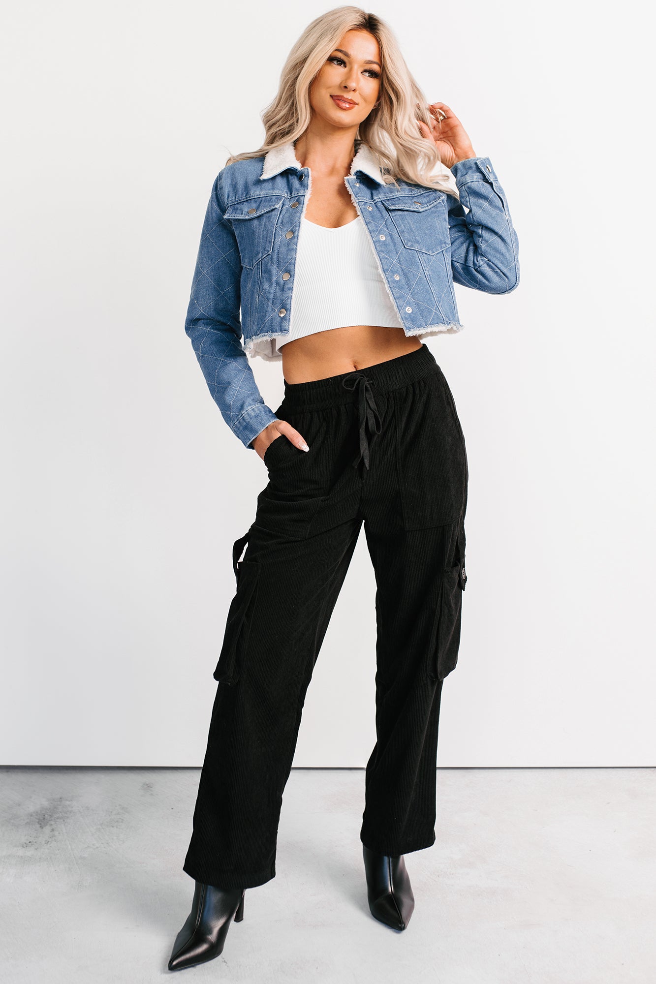 Lester Corduroy Cargo Pants (Black) - NanaMacs