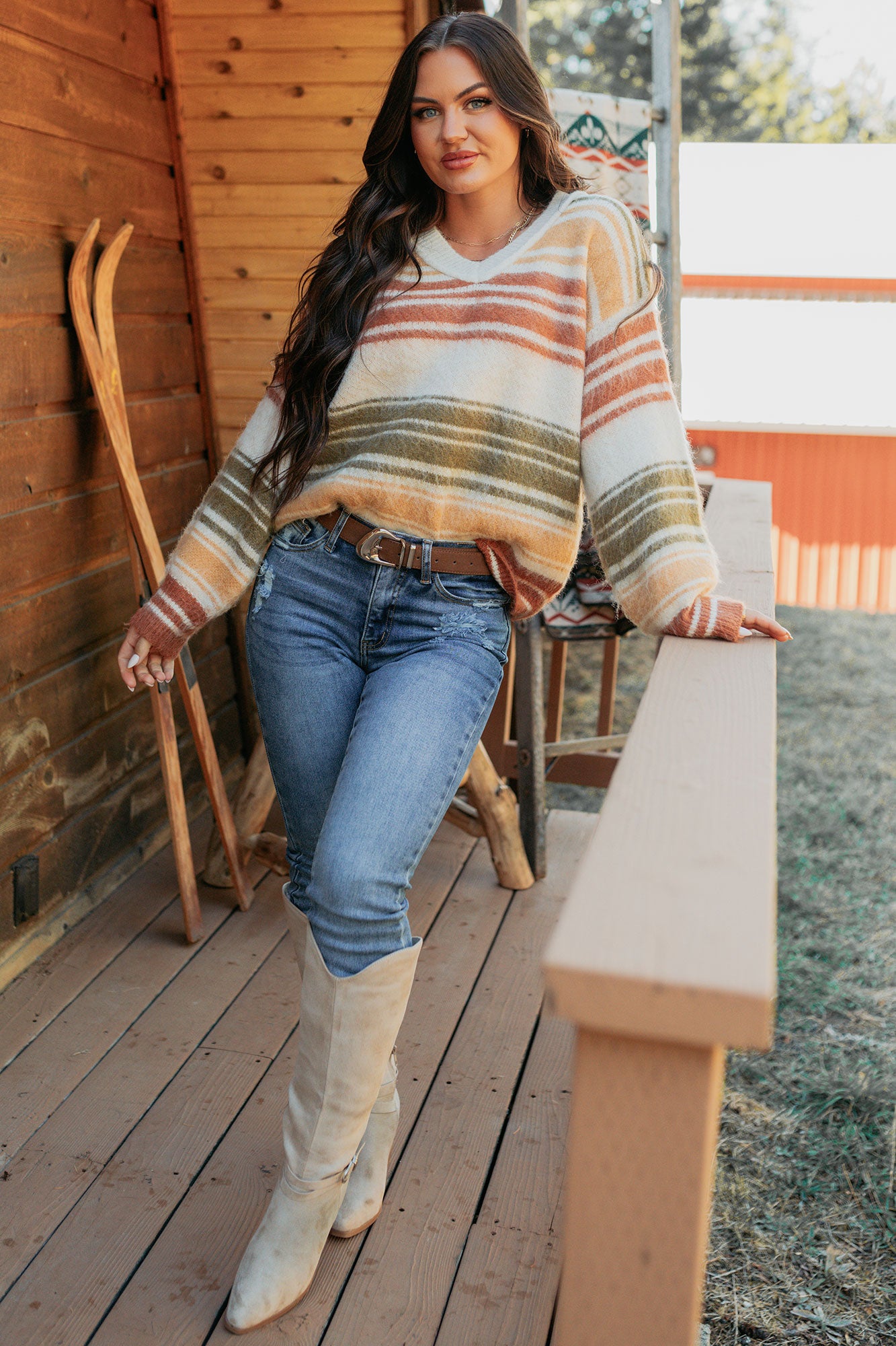 Messy Feelings V Neck Striped Knit Sweater (Multi) - NanaMacs