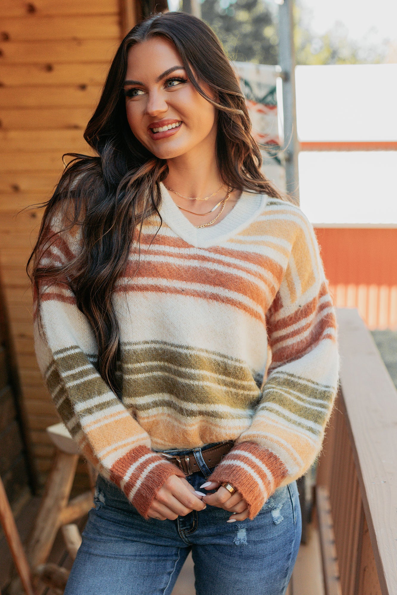 Messy Feelings V Neck Striped Knit Sweater (Multi) - NanaMacs
