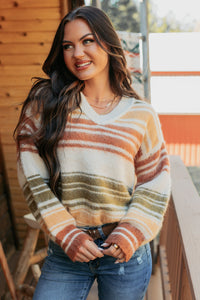 Messy Feelings V Neck Striped Knit Sweater (Multi) - NanaMacs