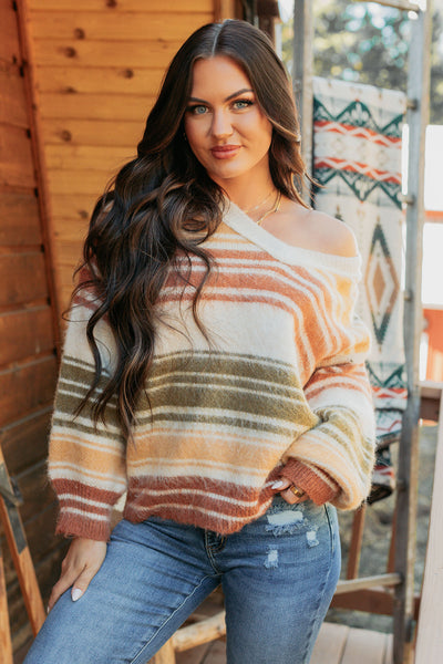 Messy Feelings V Neck Striped Knit Sweater (Multi) - NanaMacs