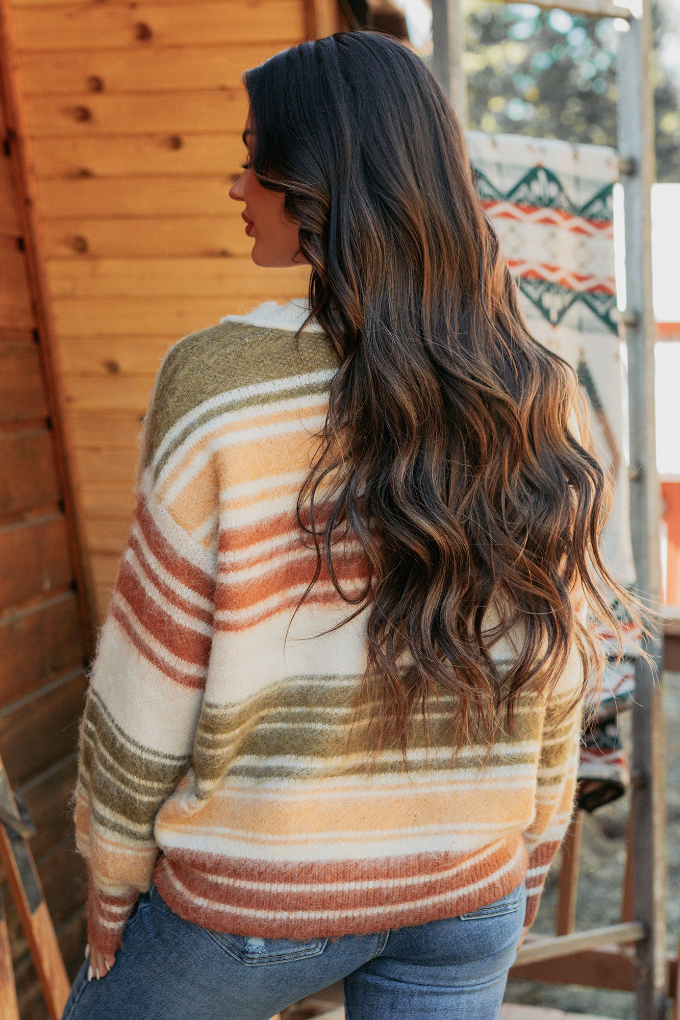 Messy Feelings V Neck Striped Knit Sweater (Multi) - NanaMacs