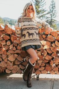 Bless Your Boots Western Print Sweater (Mocha) - NanaMacs
