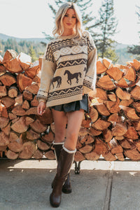 Bless Your Boots Western Print Sweater (Mocha) - NanaMacs