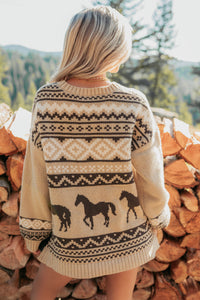 Bless Your Boots Western Print Sweater (Mocha) - NanaMacs