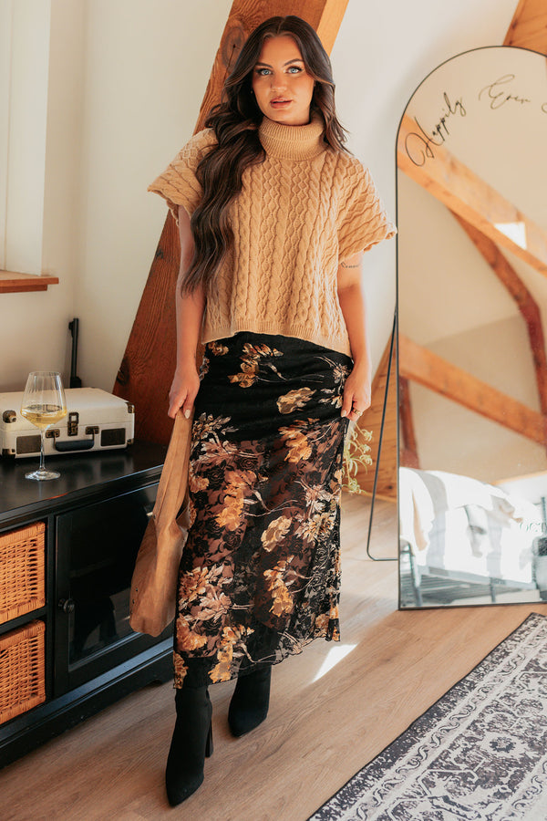 Cozy Escape Short Sleeve Cable Knit Sweater (Taupe) - NanaMacs