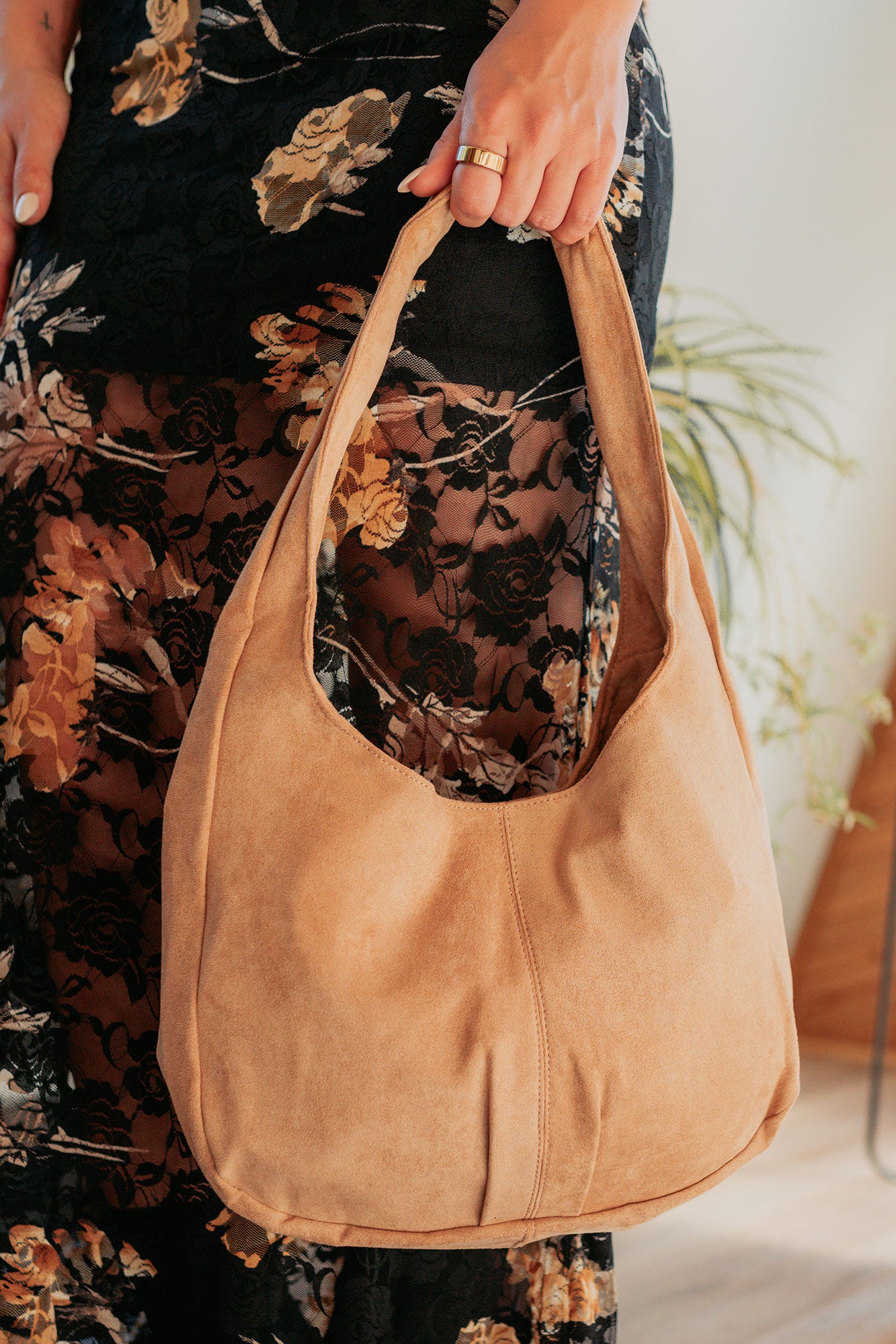 Chic Instinct Faux Suede Studded Handbag (Khaki) - NanaMacs