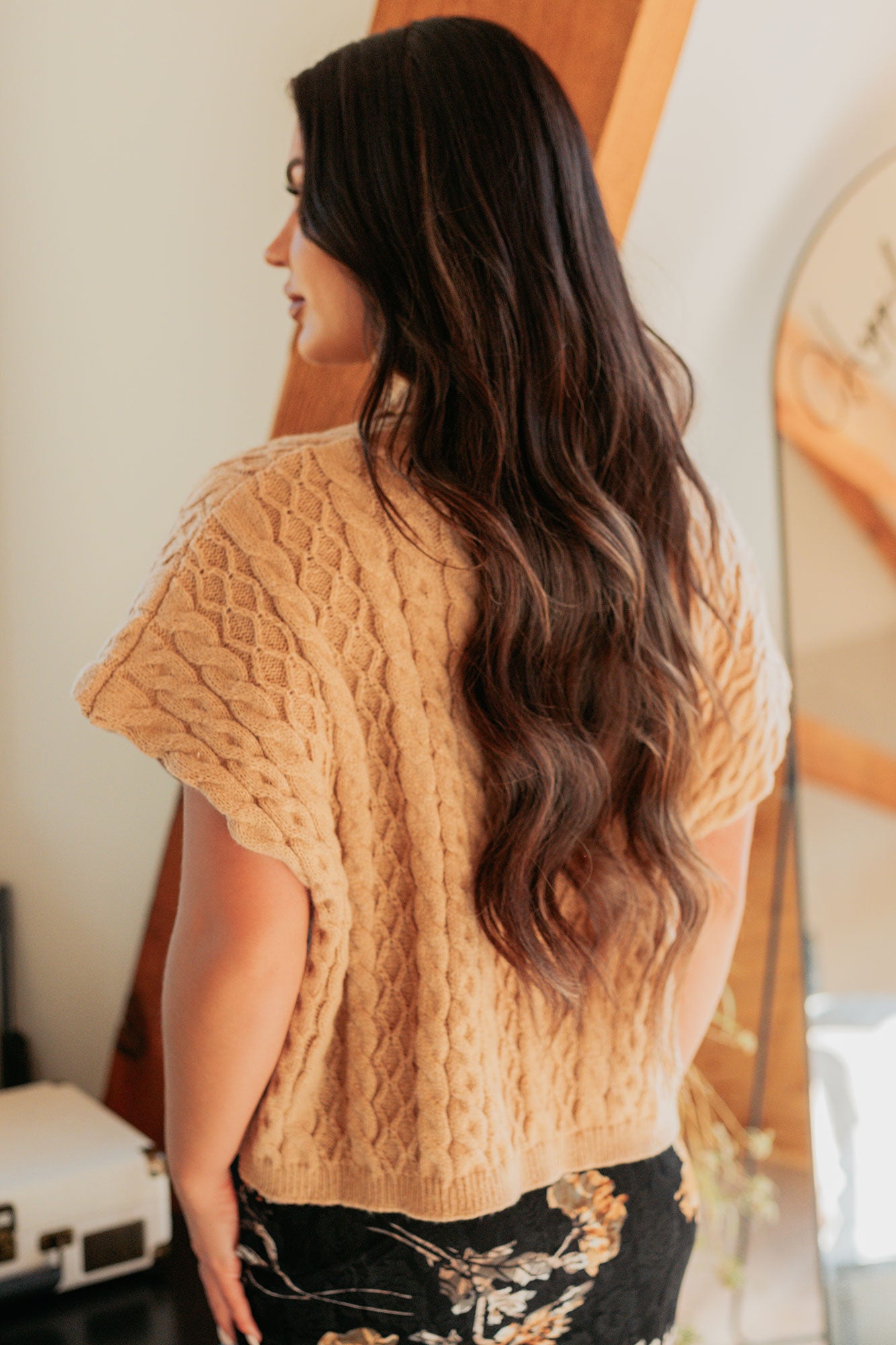 Cozy Escape Short Sleeve Cable Knit Sweater (Taupe) - NanaMacs